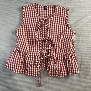 Shein Red White Check Gingham Picniccore Tie Front Sleeveless Top Womens Size M